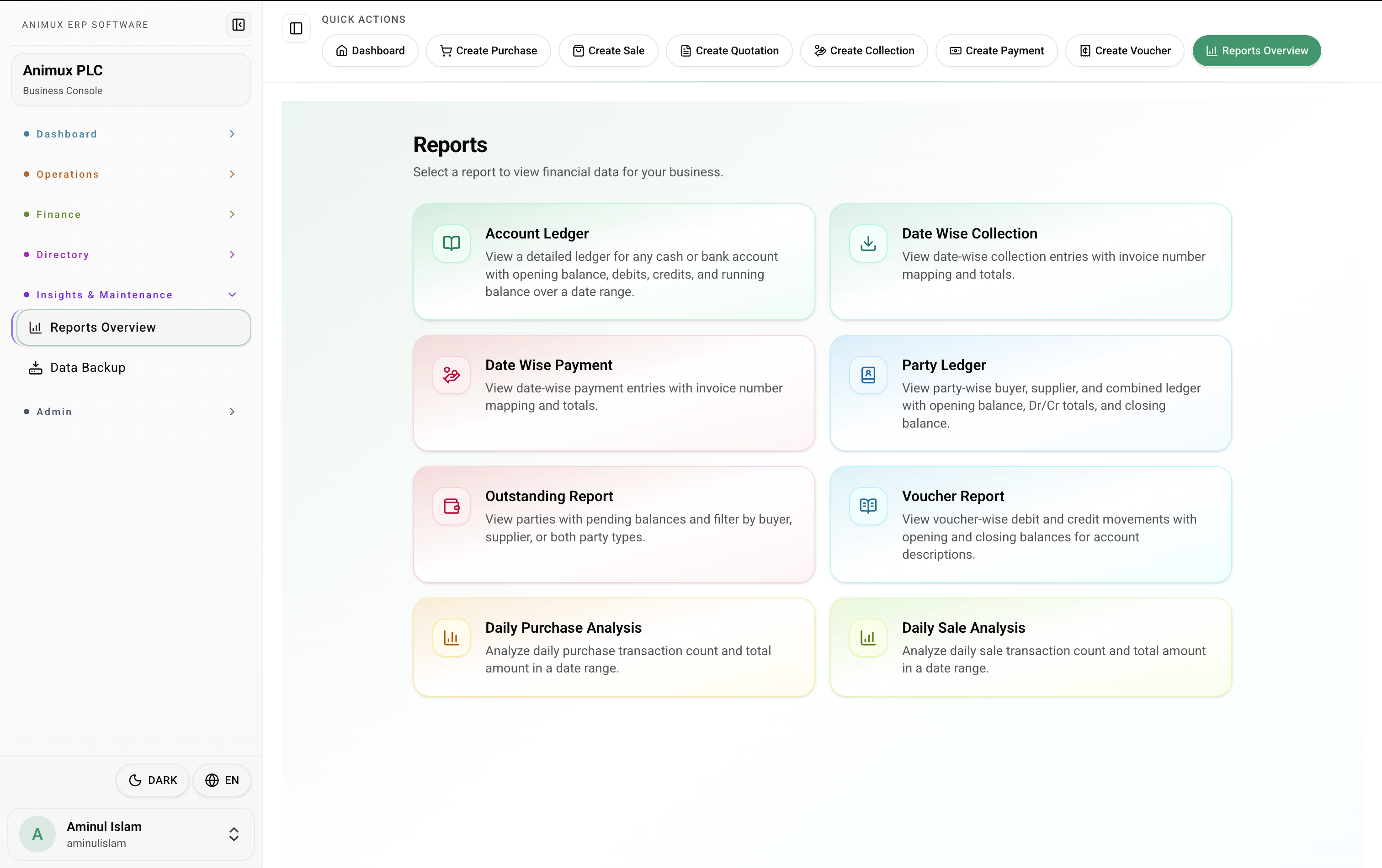 Reports and analytics dashboard